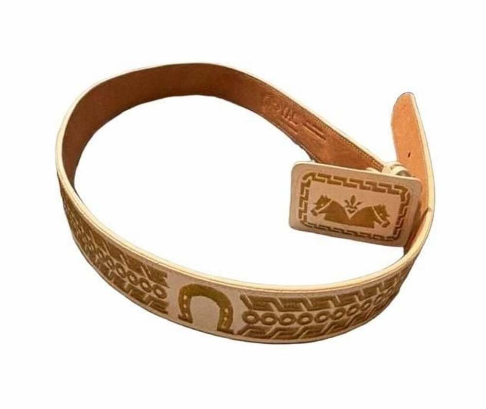 YAC Leather Embroidered Stallion Horse Belt White Gold